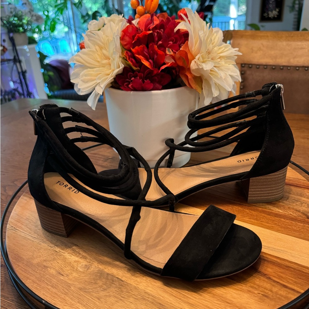 Torrid Size 11. Black Open Toe Strappy Stacked Heel